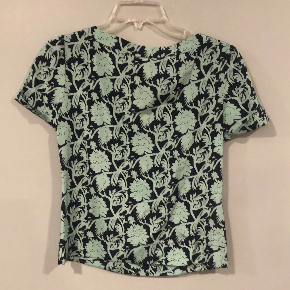 Tory Burch Navy and Mint Green Floral Blouse Size 2 - Picture 3 of 3